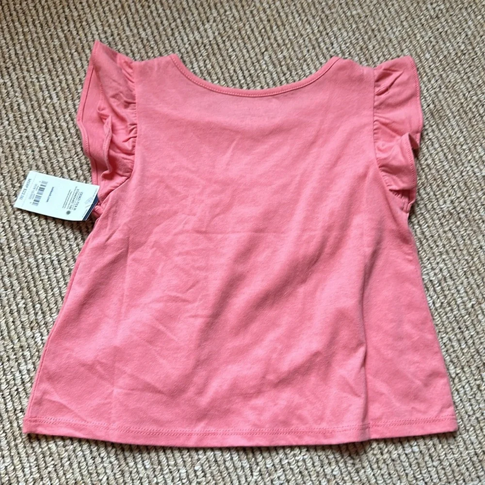 NWT Oshkosh toddler girl 5T coral/mauve/pink ruffle cap short sleeve detail top